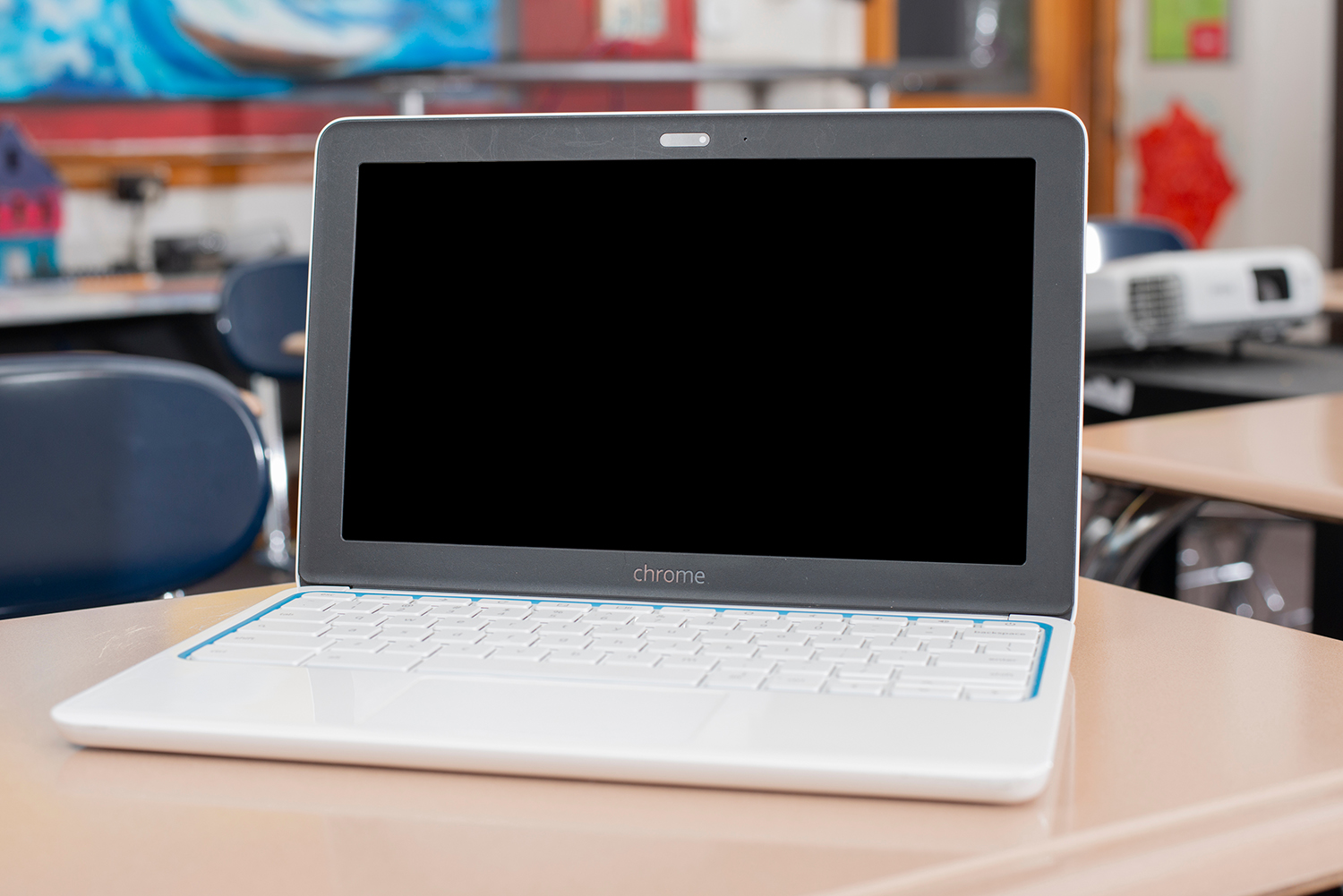 Elgin, Illinois - Circa 2019: An HP Chromebook in a classroom.
