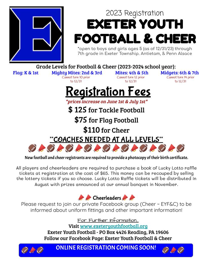 exeter youth football and cheer flyer